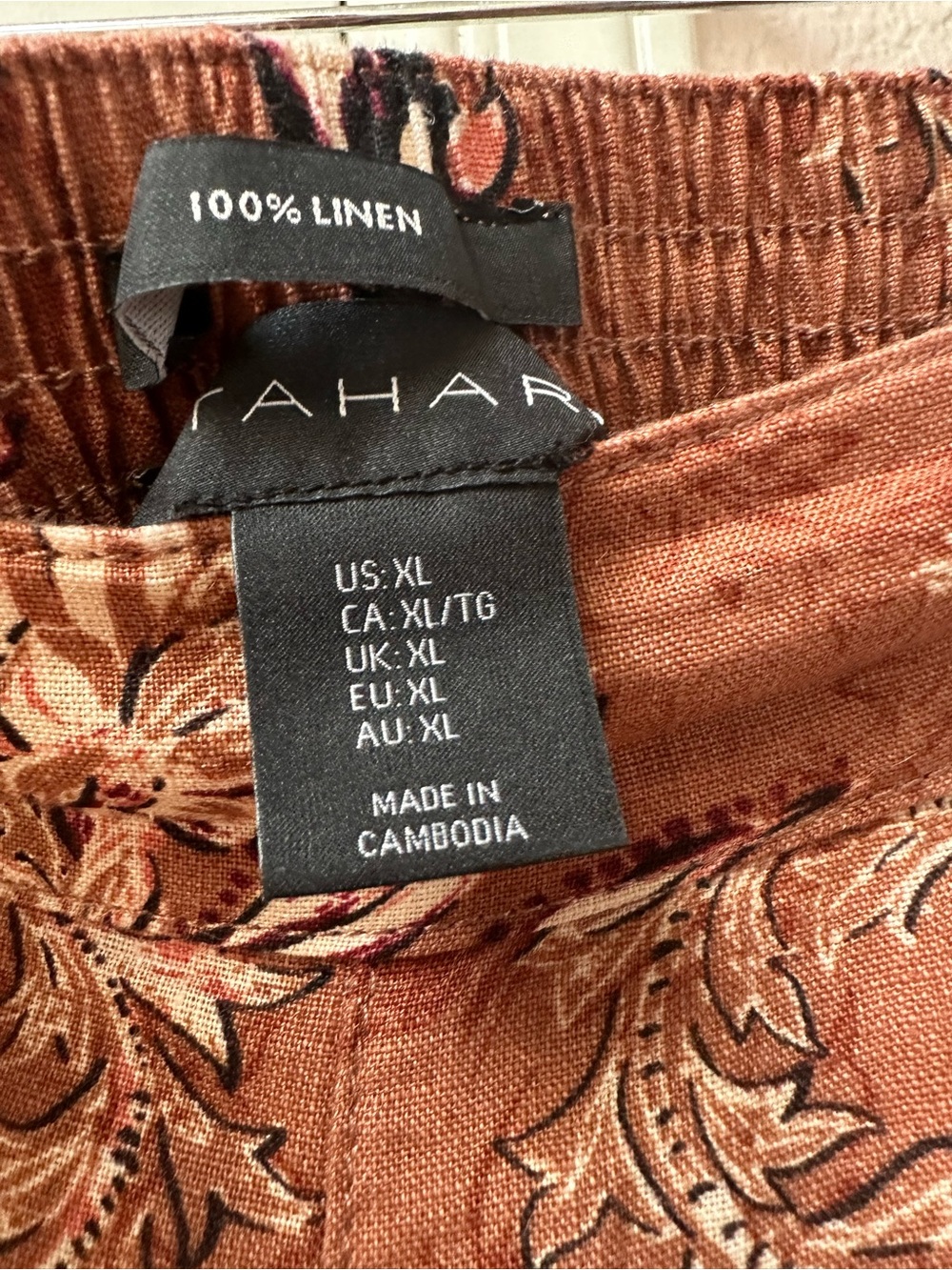 Tahari Wide Leg Pants Rust Brown Floral Linen
